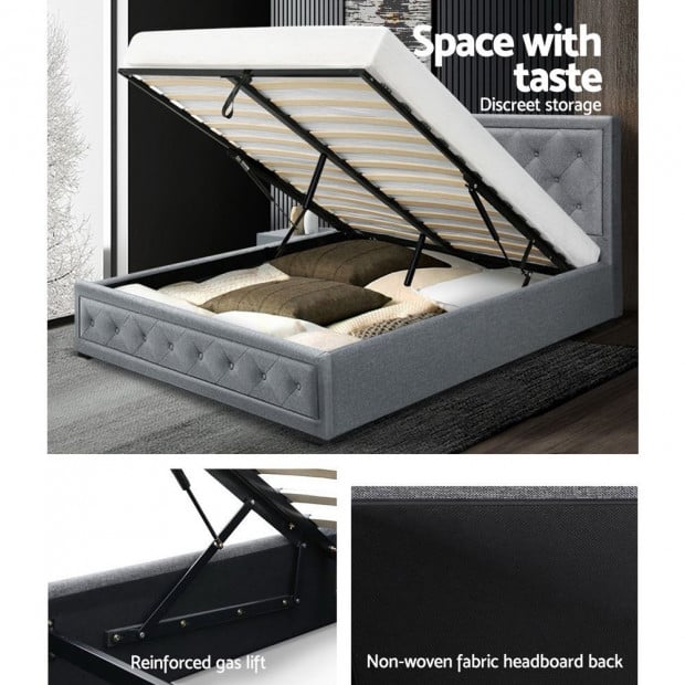 Bed Frame Double Size Gas Lift Base With Storage Grey Fabric TIYO Image 5