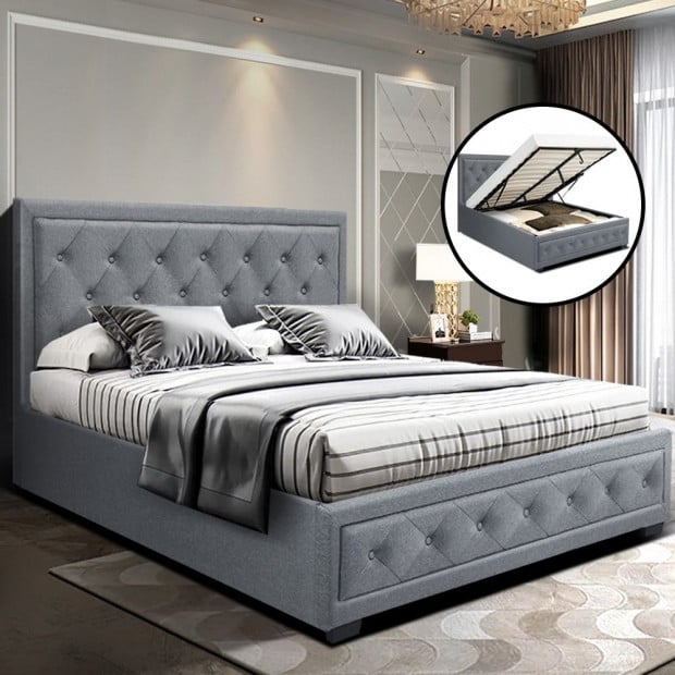 Bed Frame Double Size Gas Lift Base With Storage Grey Fabric TIYO Image 7