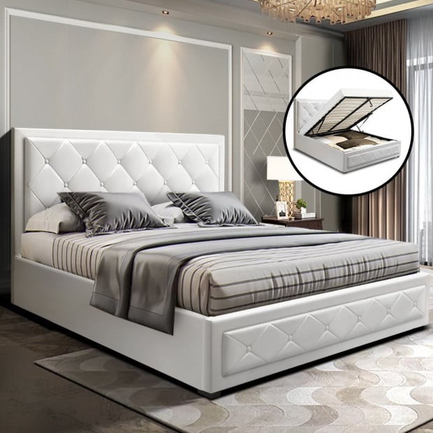 TIYO Double Full Size Gas Lift Bed Frame With Storage Mattress White Image 7