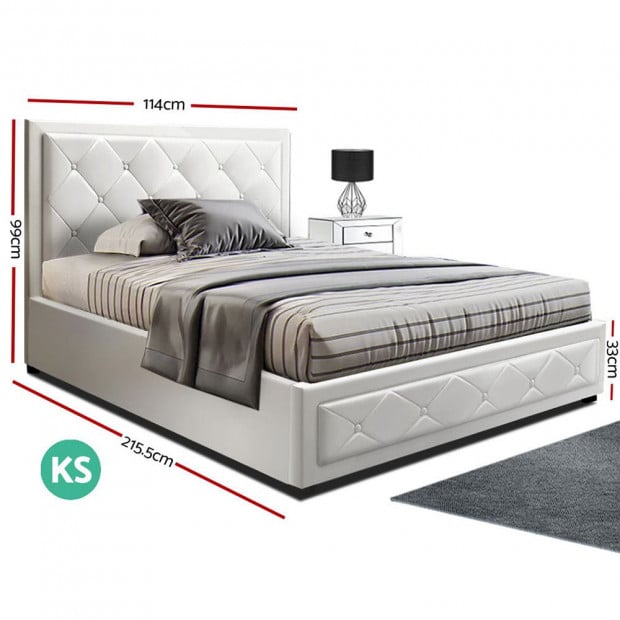 TIYO King Single Size Gas Lift Bed Frame With Storage Mattress White Image 2