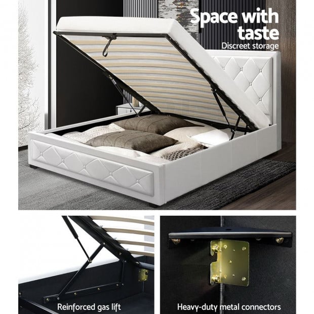 TIYO King Single Size Gas Lift Bed Frame With Storage Mattress White Image 6