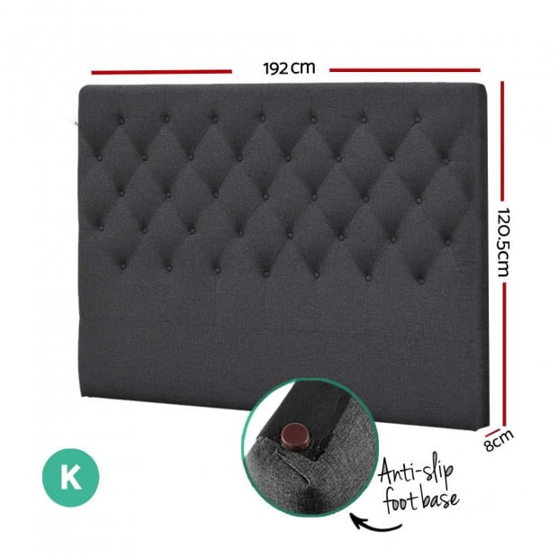 King Size Bed Head Headboard Bedhead Fabric Frame Base CAPPI Charcoal Image 2