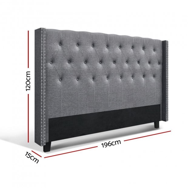 King Size Bed Head Headboard Bedhead Fabric Frame Base Grey Image 2
