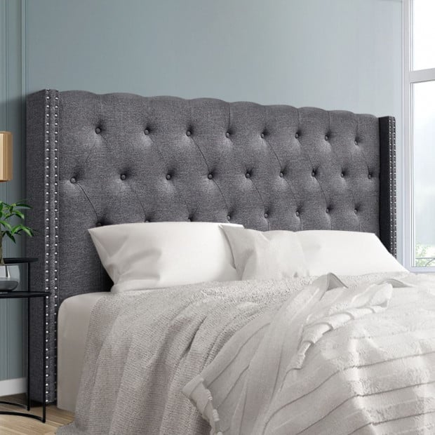 King Size Bed Head Headboard Bedhead Fabric Frame Base Grey Image 7