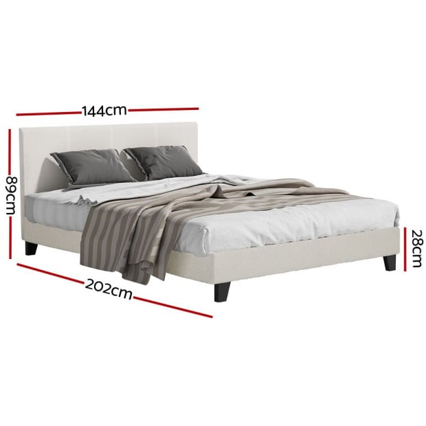 Bed Frame Double Size Boucle Fabric Mattress Base Platform Wooden Image 2