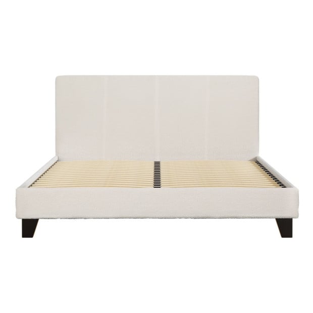 Bed Frame Double Size Boucle Fabric Mattress Base Platform Wooden Image 3