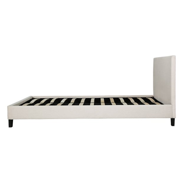 Bed Frame Double Size Boucle Fabric Mattress Base Platform Wooden Image 4