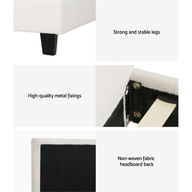 Bed Frame Double Size Boucle Fabric Mattress Base Platform Wooden Image 7