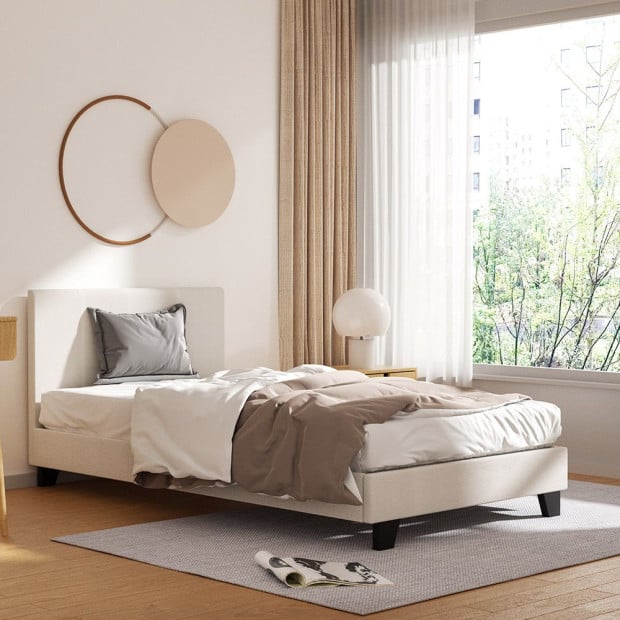 Bed Frame King Single Size Boucle Fabric Mattress Base Platform Wooden Image 8