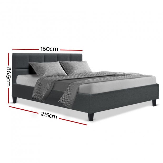 Bed Frame Queen Size Mattress Platform Fabric Wooden Charcoal TINO Image 2