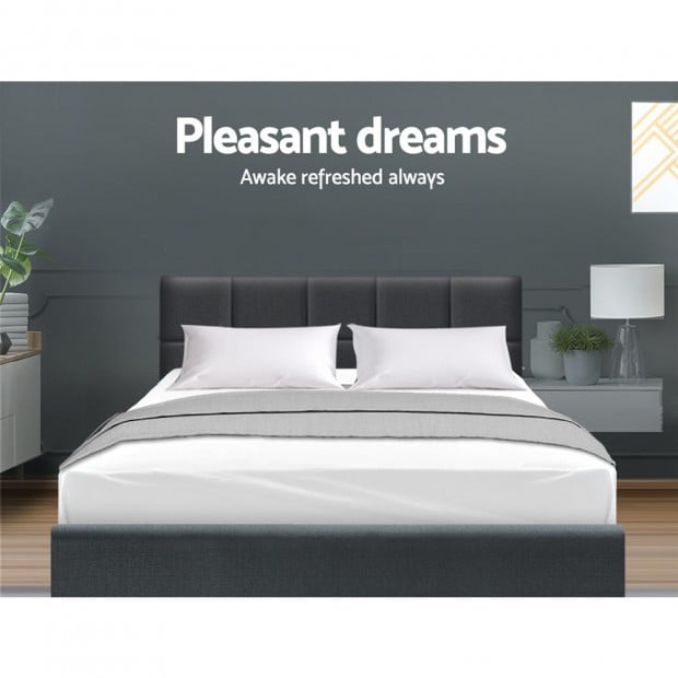 Bed Frame Queen Size Mattress Platform Fabric Wooden Charcoal TINO Image 5