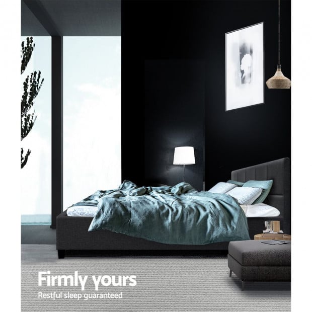 Bed Frame Queen Size Mattress Platform Fabric Wooden Charcoal TINO Image 6