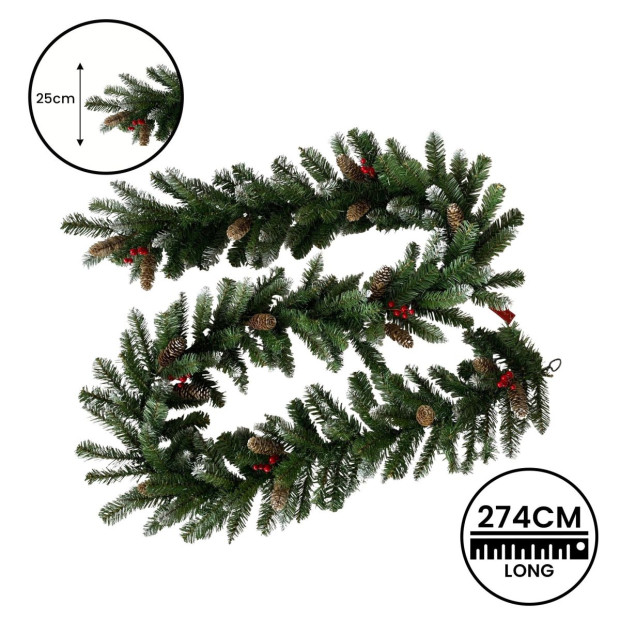 Christmas Garland with Pine Cones & Berries - 274cm Image 4