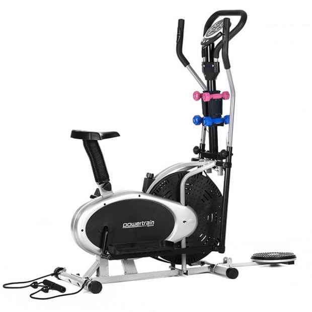 6-in-1 Powertrain Elliptical Exercise Bike with Weights and Twist Disc