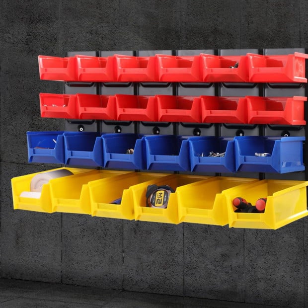 24 Bin Wall Mounted Rack Storage Tools Steel Board Work Bench Image 7