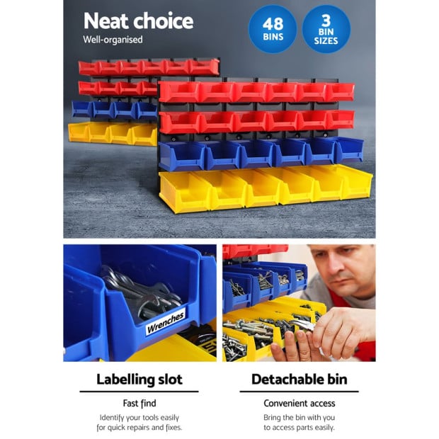 Bin Wall 48 Storage Bin Rack Wall Mounted Tools Steel Board Garage Image 5