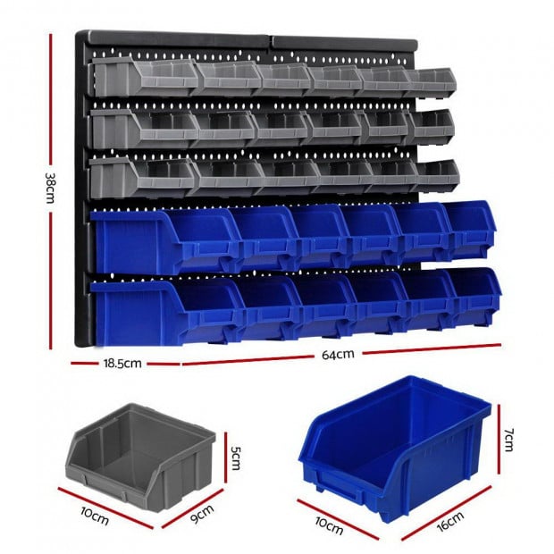 60 Bin Wall Mounted Rack Storage Tools Organiser Shed Work Bench Image 2