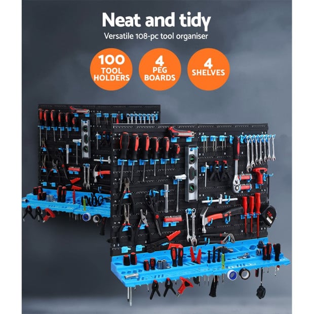 108 Storage Bin Rack Wall Mounted Tools Organiser Peg Bench Garage Image 4