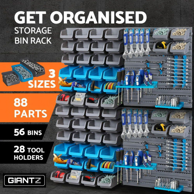 88 Parts Wall-Mounted Storage Bin Rack Tool Shelving Organiser Box Image 3