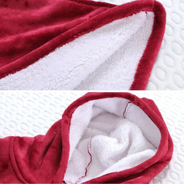 2 Pcs DreamZ Sherpa Hoodie in Burgundy Colour Image 11