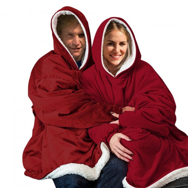 2 Pcs DreamZ Sherpa Hoodie in Burgundy Colour