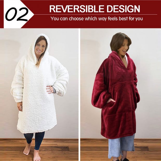 2 Pcs DreamZ Sherpa Hoodie in Burgundy Colour Image 4