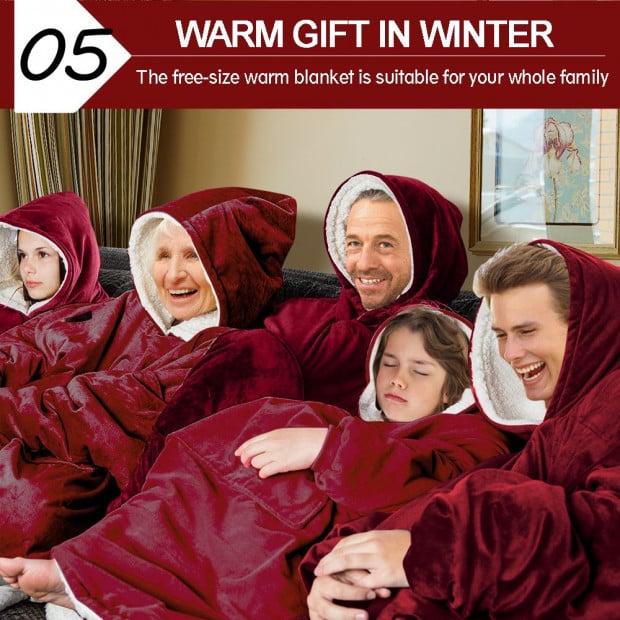 2 Pcs DreamZ Sherpa Hoodie in Burgundy Colour Image 7