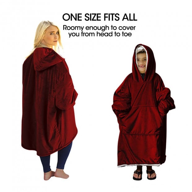 DreamZ Fleece Sherpa Hoodie Sweatshirt Huggle Blanket Pajamas Burgundy Image 11