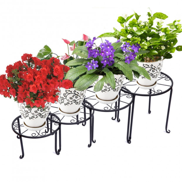 4x Metal Outdoor Indoor Pot Plant Stand Garden Decor Black