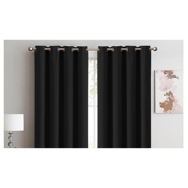 2x 100% Blockout Curtains Panels 3 Layers Eyelet Black 300x230cm