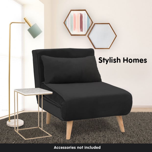 Siena Faux Velvet Single Sofa Bed Chair by Sarantino - Black Image 3