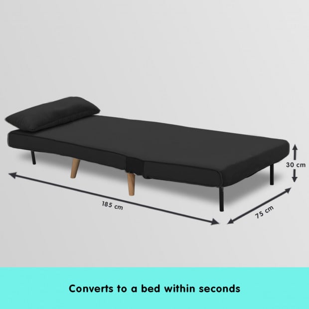 Siena Faux Velvet Single Sofa Bed Chair by Sarantino - Black Image 8