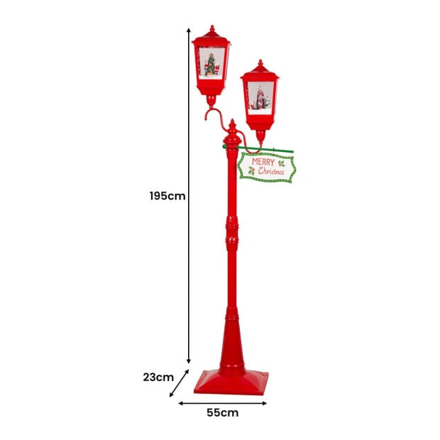 Christmas Lamp Post with Lights Music & Snow - Red 195cm Image 3