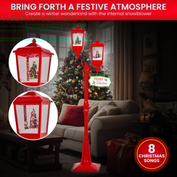 Christmas Lamp Post with Lights Music & Snow - Red 195cm Image 4