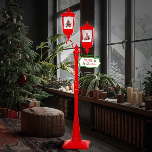Christmas Lamp Post with Lights Music & Snow - Red 195cm Image 5