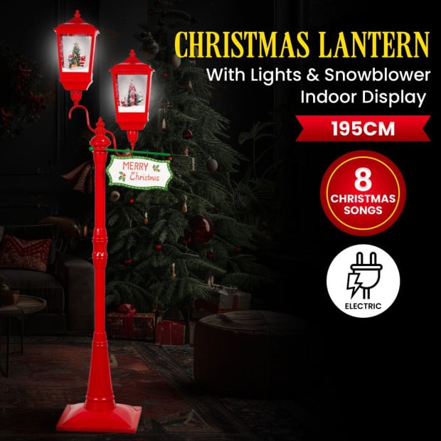 Christmas Lamp Post with Lights Music & Snow - Red 195cm Image 6