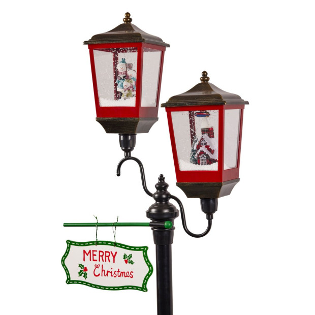 195cm Christmas Lamp Post with Lights Music & Snow- Black Image 2
