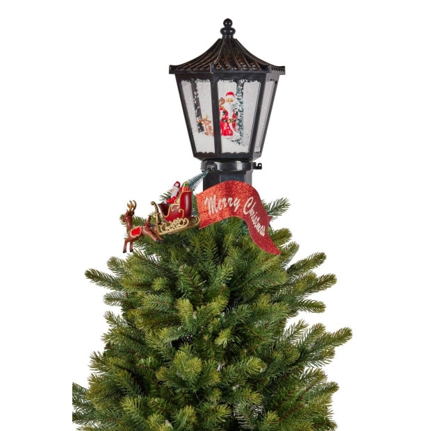 Christabelle Christmas Tree Topper- Lantern w/ Santa Movement Lights Snow & Music