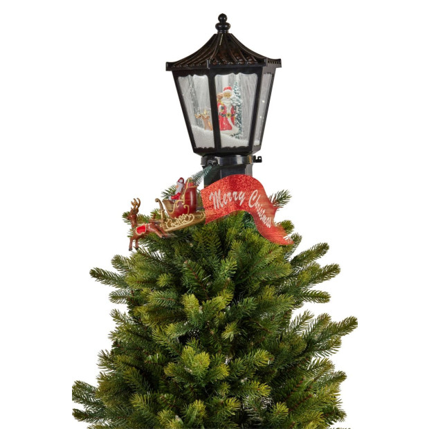 Christmas Tree Topper Lantern w/ Santa Movement Lights Snow & Music