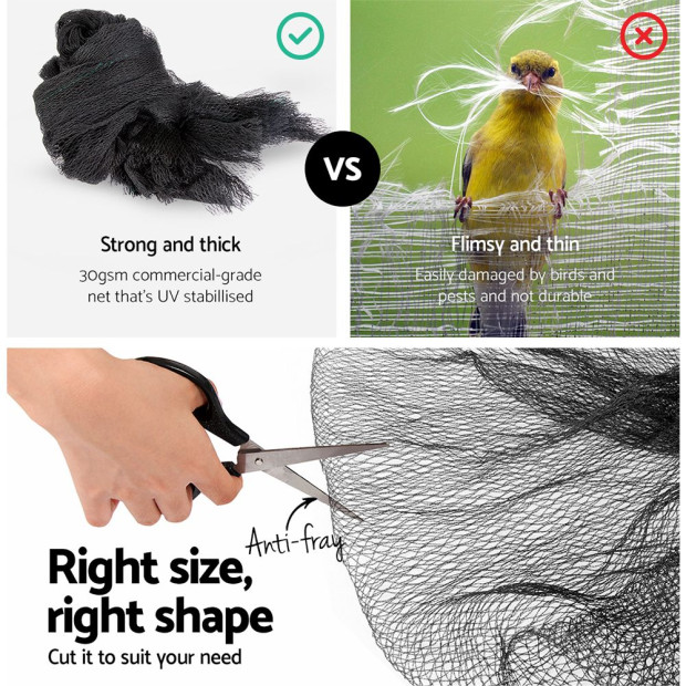 Bird Netting Net Anti Pest Fruit Trees Plant 10x30m 30GSM Black Image 7
