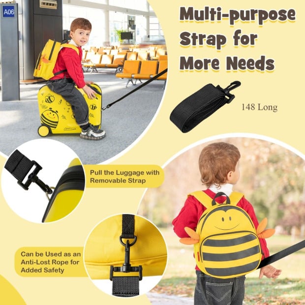 2 Pc Kids Luggage Set With Spinner Wheels Yellow Image 10