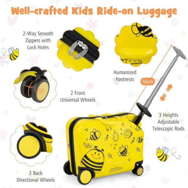 2 Pc Kids Luggage Set With Spinner Wheels Yellow Image 3