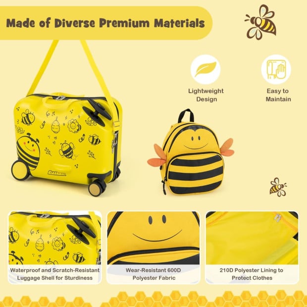 2 Pc Kids Luggage Set With Spinner Wheels Yellow Image 8