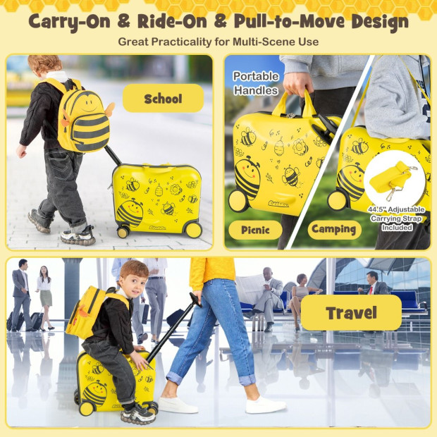 2 Pc Kids Luggage Set With Spinner Wheels Yellow Image 9