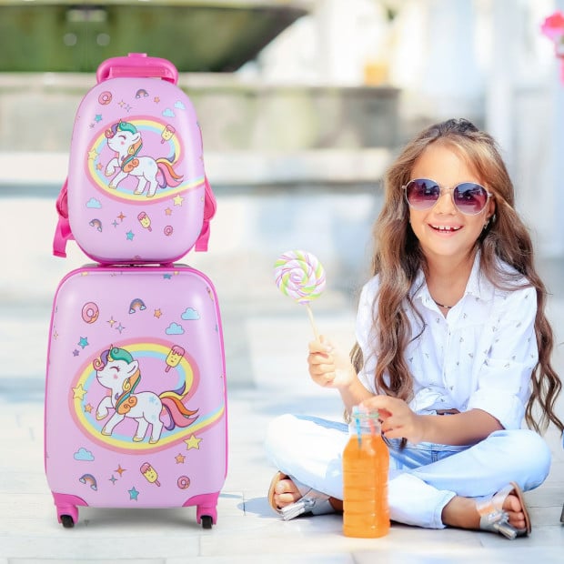 2-pc Kids Children Carry-on Luggage Set With Spinner Wheels - Pink Image 2