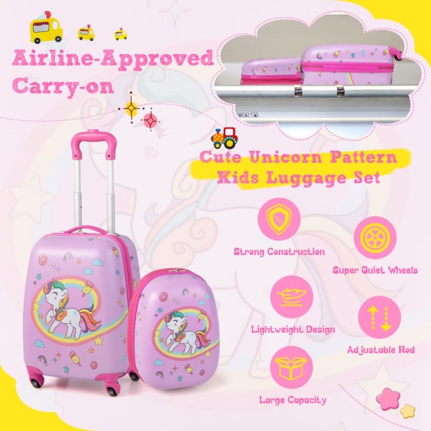 2-pc Kids Children Carry-on Luggage Set With Spinner Wheels - Pink Image 8