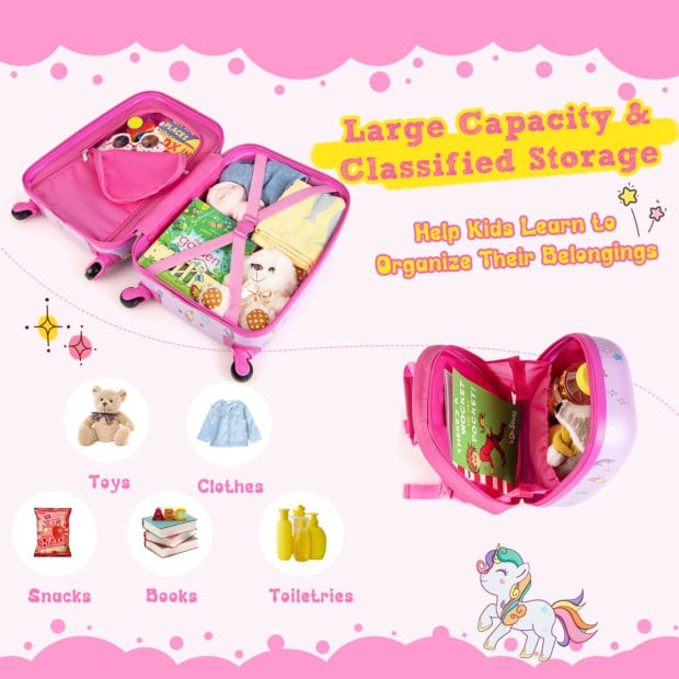 2-pc Kids Children Carry-on Luggage Set With Spinner Wheels - Pink Image 9