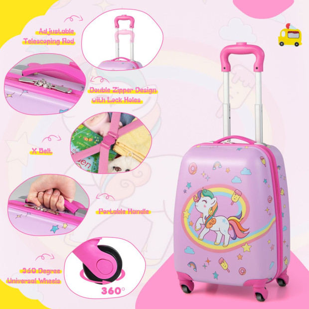 2-pc Kids Children Carry-on Luggage Set With Spinner Wheels - Pink Image 10
