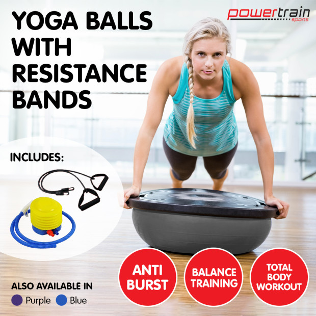 Powertrain Fitness Yoga Ball Home Gym Workout Balance Trainer - Grey