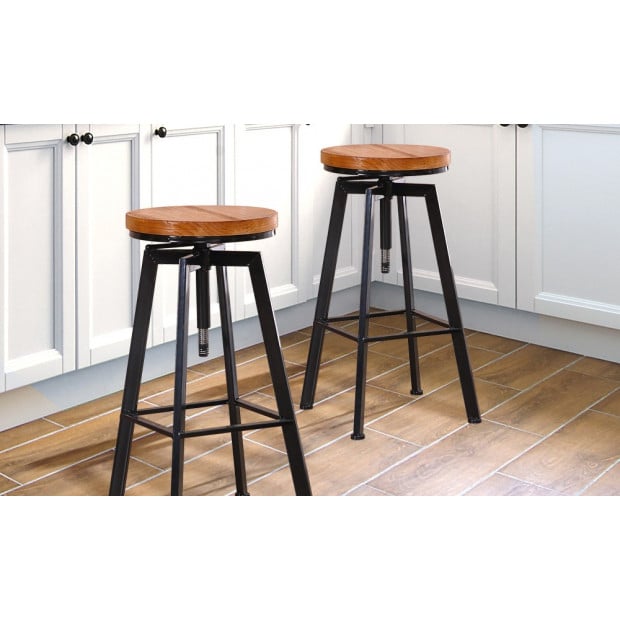 2 X Vintage Retro Industrial Swivel Bar Stool Image 2